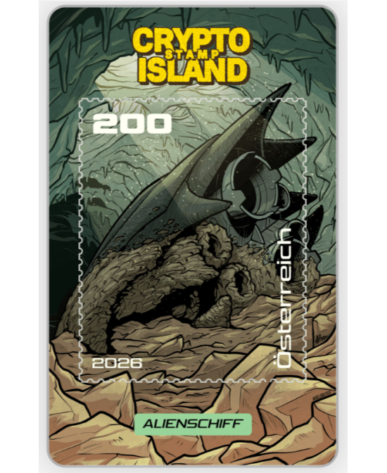 2026 - Zusatzkarten Crypto Stamp Island - Alienschiff