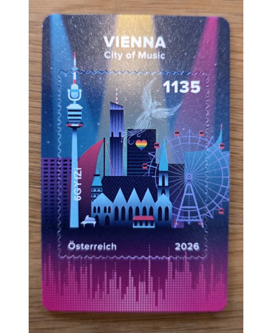 2026 - Fehldruck Crypto stamp „Vienna – City of Music“ - Hochhaus